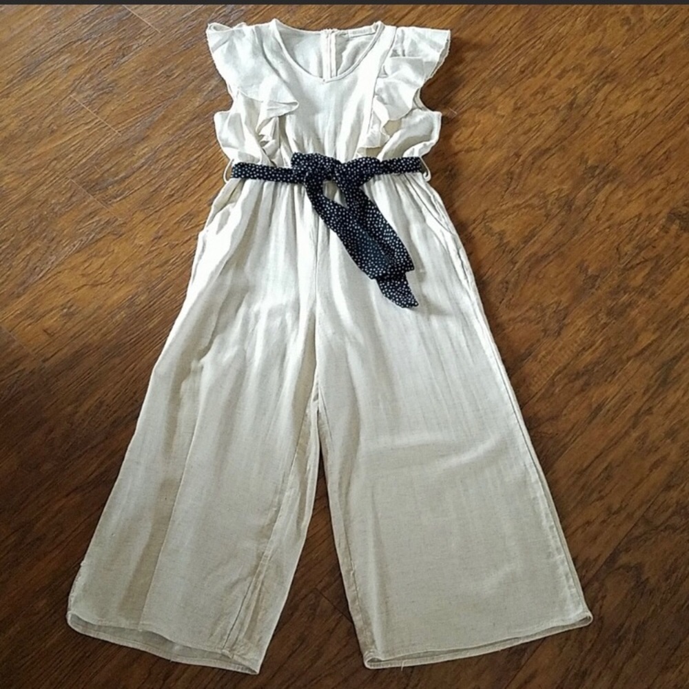 Roolee Short Sleeve Jumpsuit with belt Beige Small